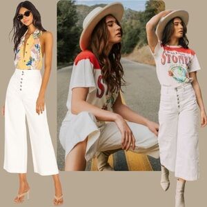 We The Free Colette Wide Leg Jeans High Rise Button Fly Ivory Relaxed Fit 31